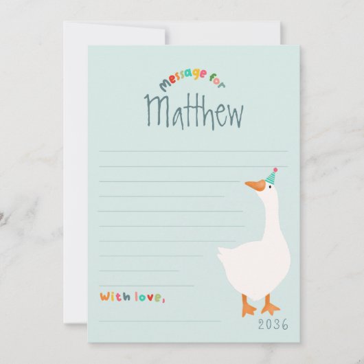 ボーズブルーグースファースト誕生日タイムカプセルカード 招待状 (正面)