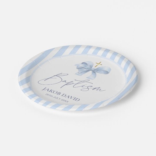 ボーズブルーストライプ紙アンドボーバプテスマプレート ペーパープレート (アングル)