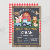 ボーズブルートラクターシャルボードファーム誕生日 招待状 (正面/裏面)