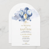 ボーズブルーバプテスマ&第1バースデーアーチ招待状 招待状 (正面/裏面)