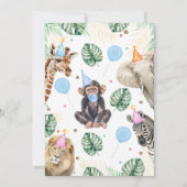 ボーズブルーバルーンサファリパーティー動物誕生日 招待状 (裏面)