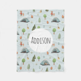 ボーズブルーフォレストベアキャンピングパターン名キッズ フリースブランケット