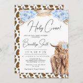 ボーズブルーフローラハイランドカウベビーシャワー 招待状 (正面/裏面)