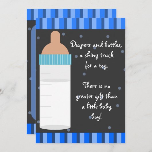 ボーズブルーベビーボトルベビーシャワー招待状 招待状 (正面/裏面)