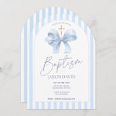 ボーズブルーボウとアーチバプテストライプィスマ招待状 招待状 (正面/裏面)