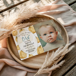 ボーズブルーリトルカボチャ秋誕生日写真 招待状