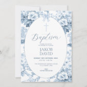 ボーズブルーヴィンテージフローラトイレバプテスマ 招待状 (正面)