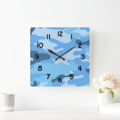 ボーズブルー迷彩柄迷彩壁時計 スクエア壁時計 (ホーム)