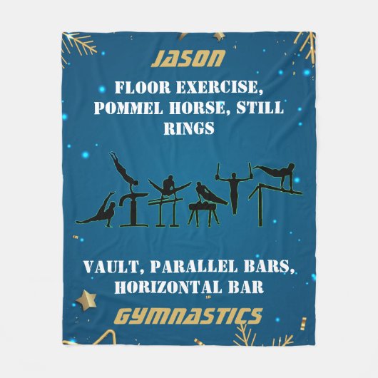ボーズブルー金ゴールド冬体操パーソナライズされた フリースブランケット (正面)