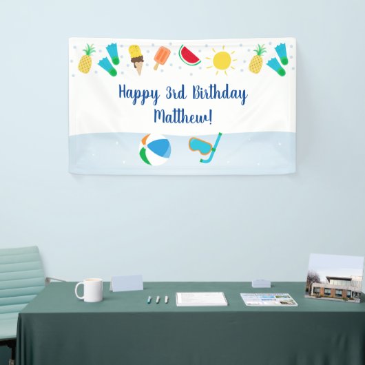 ボーズプールパーティーアイスクリームサンシャイン誕生日 横断幕 (トレードショー)