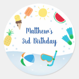 ボーズプールパーティーアイスクリーム誕生日 ラウンドシール