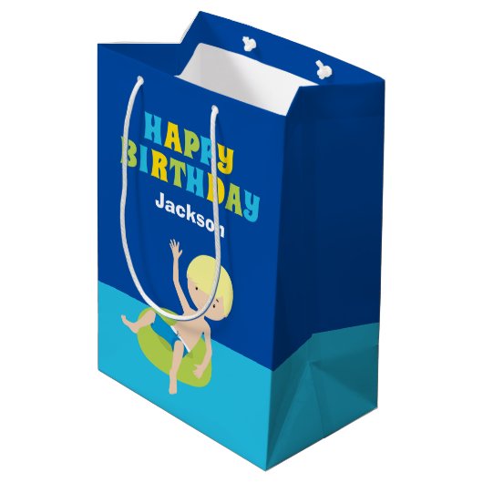 ボーズプールパーティーカスタム子供の誕生日 ミディアムペーパーバッグ (裏面アングル)