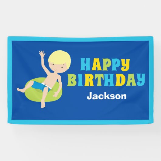 ボーズプールパーティーカスタム子供の誕生日 横断幕 (横)