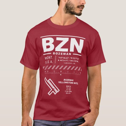 ボーズマン国際的イエローストーン空港BZN Tシャツ (正面)