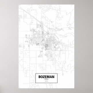ボーズマン, モンタナ州 (白地に黒) ポスター