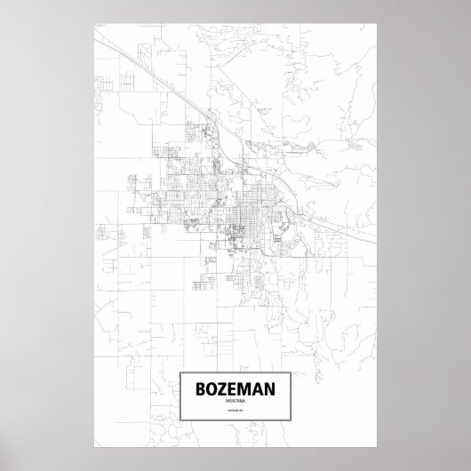 ボーズマン, モンタナ州 (白地に黒) ポスター (正面)