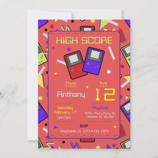 ボーズレッドレトロゲーム誕生日 招待状 (正面)
