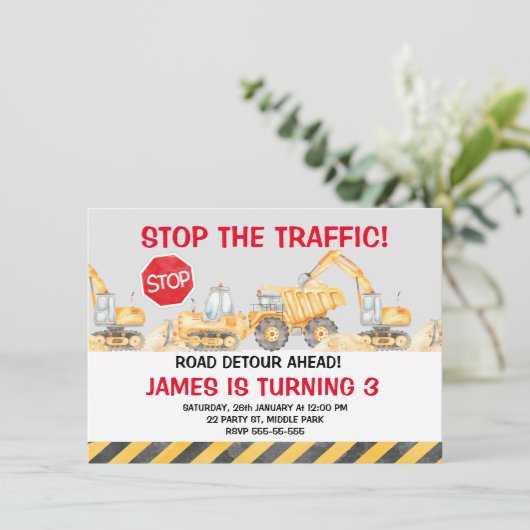 ボーズロードストップ建築ザトラフィック誕生日 招待状 (スタンド正面)