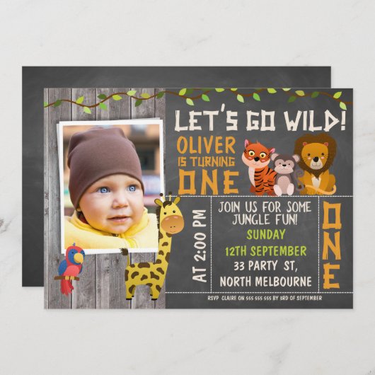 ボーズワイルドサファリアニマルズ1st誕生日招待状 招待状 (正面/裏面)