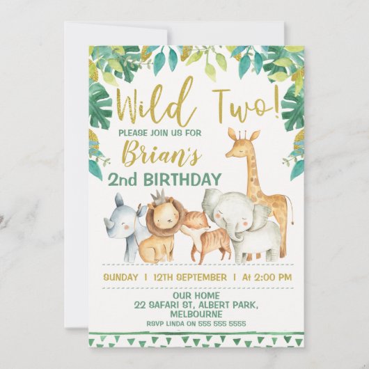 ボーズワイルドツーサファリファースト誕生日招待状 招待状 (正面)