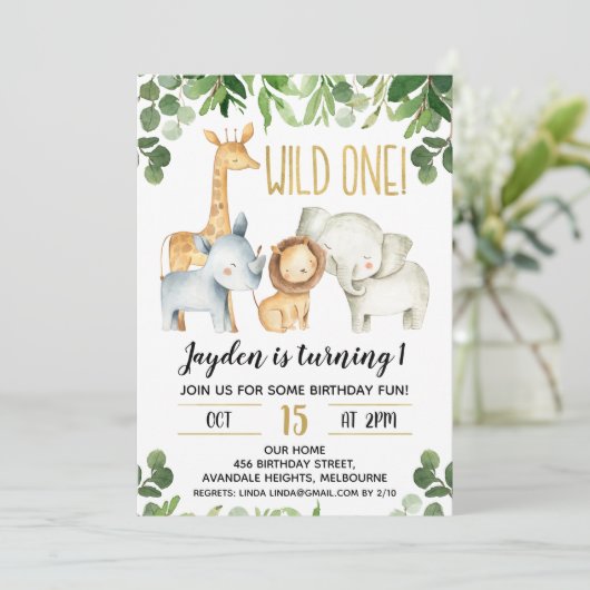 ボーズワイルドワンオブリーズサファリ誕生日招待状 招待状 (スタンド正面)