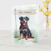 ボーセロンは外で誕生日標識の下で犬を繁殖 カード (黄色い花)