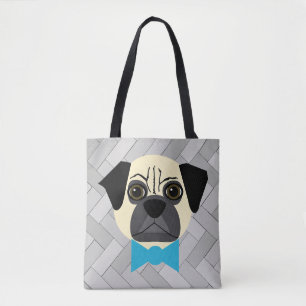 ボータイとFawn Pug、ヘリンボーングレー トートバッグ