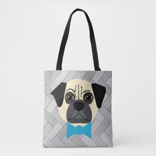 ボータイとFawn Pug、ヘリンボーングレー トートバッグ (正面)