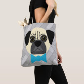 ボータイとFawn Pug、ヘリンボーングレー トートバッグ (クローズアップ)