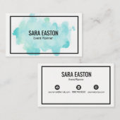 ボーダーが付いている青い水彩画の名刺 名刺 (正面/裏面)