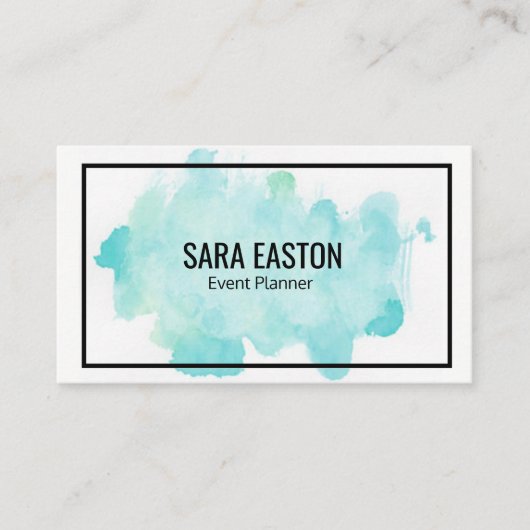 ボーダーが付いている青い水彩画の名刺 名刺 (正面)