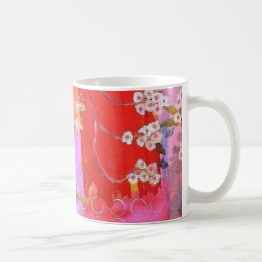 ボーダーとのコーヒー・マグの春の庭のデザイン コーヒーマグカップ (右)