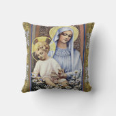 ボーダーを持つ金ゴールドか青く新しい把握ベビーイエス・キリスト クッション (裏面)