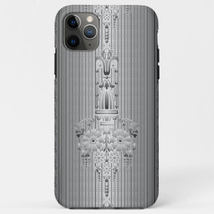 ボーダーグレーのバロック花柄 iPhone 11 PRO MAXケース