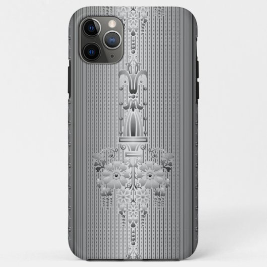 ボーダーグレーのバロック花柄 Case-Mate iPhoneケース (裏面)