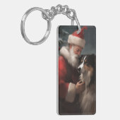 ボーダーコリーとサンタクロースのクリスマス キーホルダー (正面左)