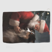 ボーダーコリーとサンタクロースのクリスマス ゴルフタオル (横)