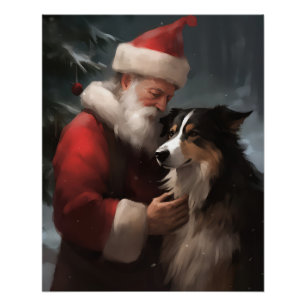 ボーダーコリーとサンタクロースのクリスマス ポスター