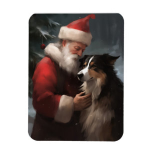 ボーダーコリーとサンタクロースのクリスマス マグネット