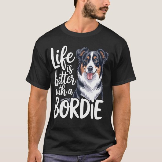 ボーダーコリーと一緒が最高に楽しい人生 Funny Border Collie D Tシャツ (正面)