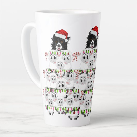 ボーダーコリーと羊のクリスマツリー カフェラテマグ (左アングル)
