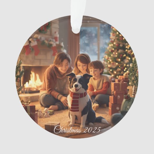 ボーダーコリーと過ごす家族のクリスマスオーナメント – Coz オーナメント (正面)