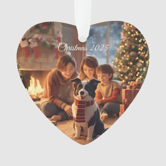ボーダーコリーと過ごす家族のクリスマス オーナメント - Coz (正面)