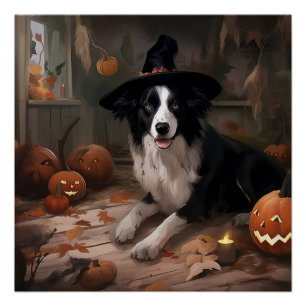 ボーダーコリーのかぼちゃ ハロウィーンの怖い ポスター