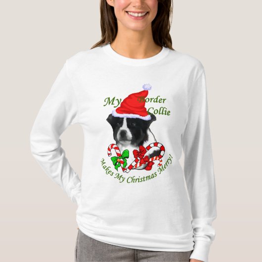 ボーダーコリーのクリスマスギフト Tシャツ (正面)