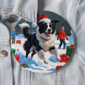 ボーダーコリーのクリスマス スノーシーン 缶バッジ (インサイチュ)