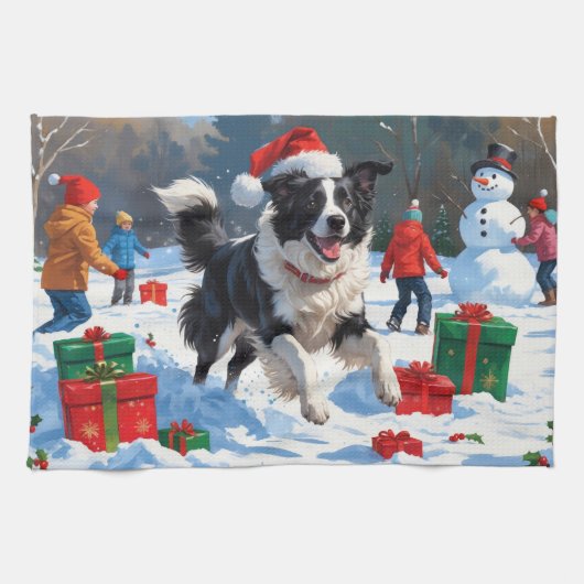 ボーダーコリーのクリスマス　雪の祭典 キッチンタオル (横)