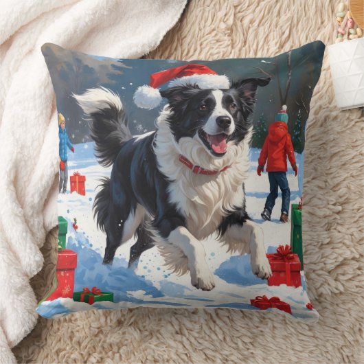 ボーダーコリーのクリスマス 雪の祭典 クッション (ブランケット)