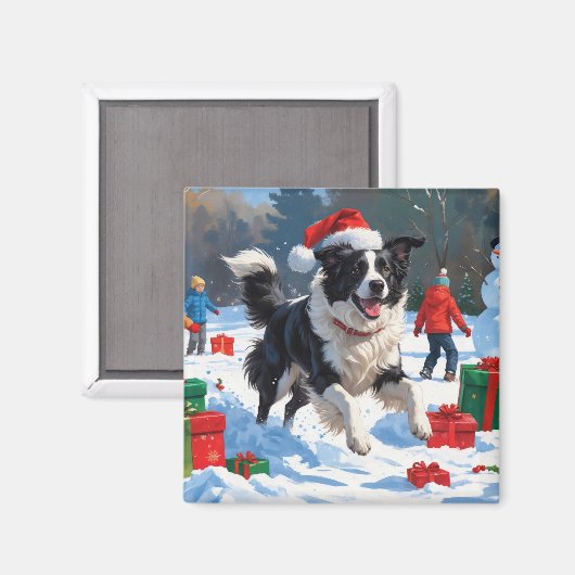 ボーダーコリーのクリスマス 雪の祭典 マグネット (正面/裏面)