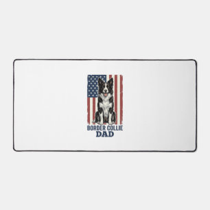 ボーダーコリーのパパ愛国ヴィンテージ犬グッズTシャツデザイン デスクマット